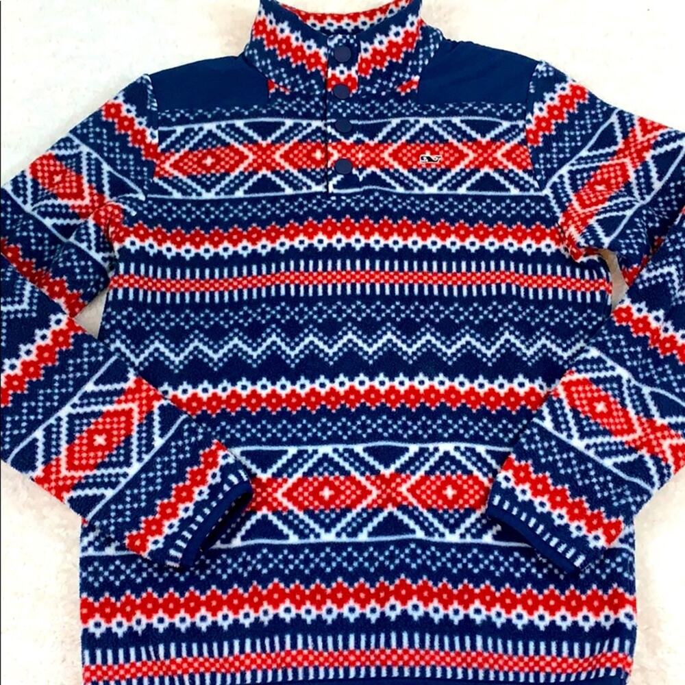 Vineyard Vines Fair Isle Snap Placket Fleece Pullover Sweatshirt